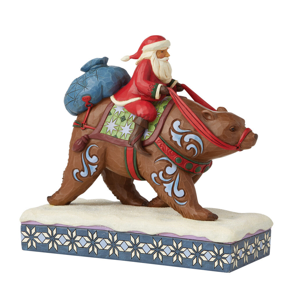 Heartwood Creek Santa Riding Brown Bear 20cm
