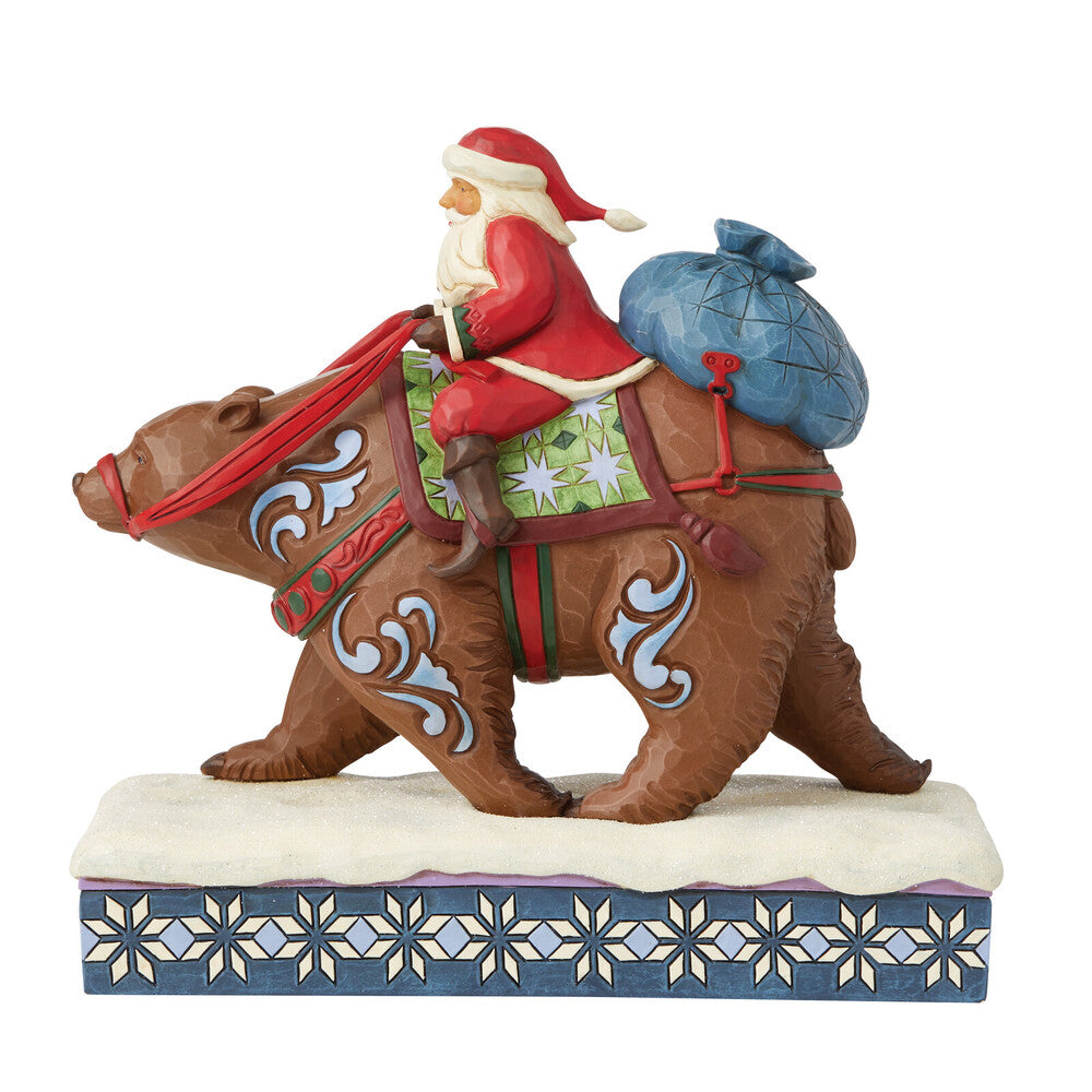 Heartwood Creek Santa Riding Brown Bear 20cm