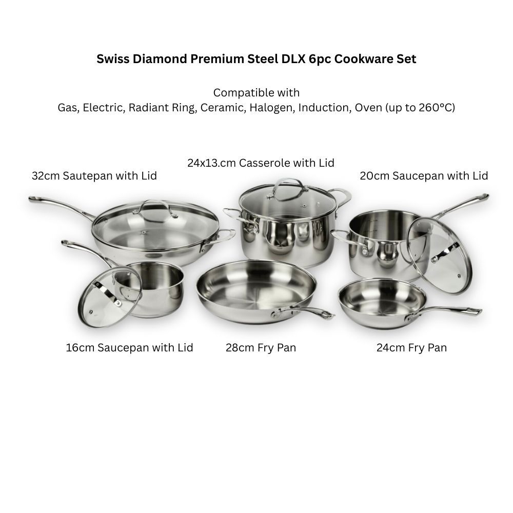 Swiss Diamond Premium Steel DLX 6pc Cookware Set