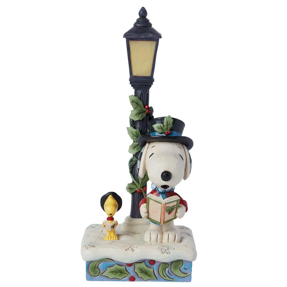 Peanuts by Jim Shore Snoopy & Woodstock Next To Lit Lampost