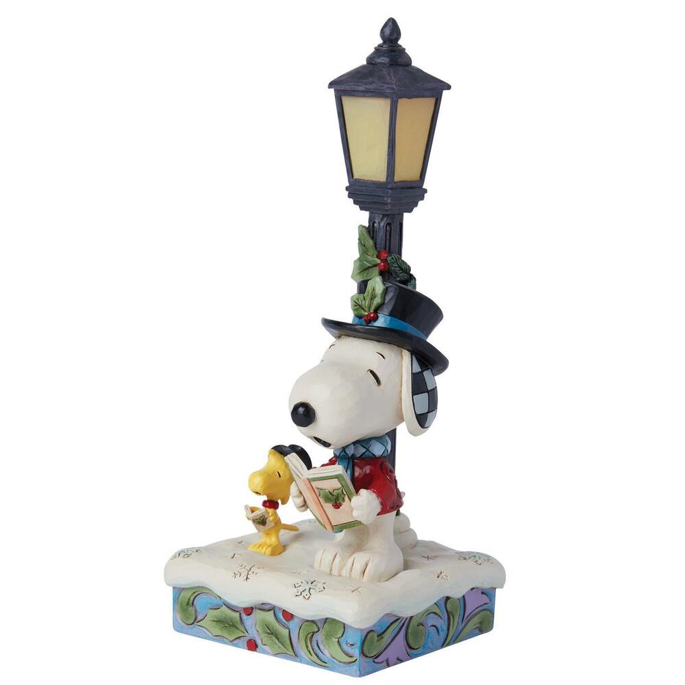 Peanuts by Jim Shore Snoopy & Woodstock Next To Lit Lampost