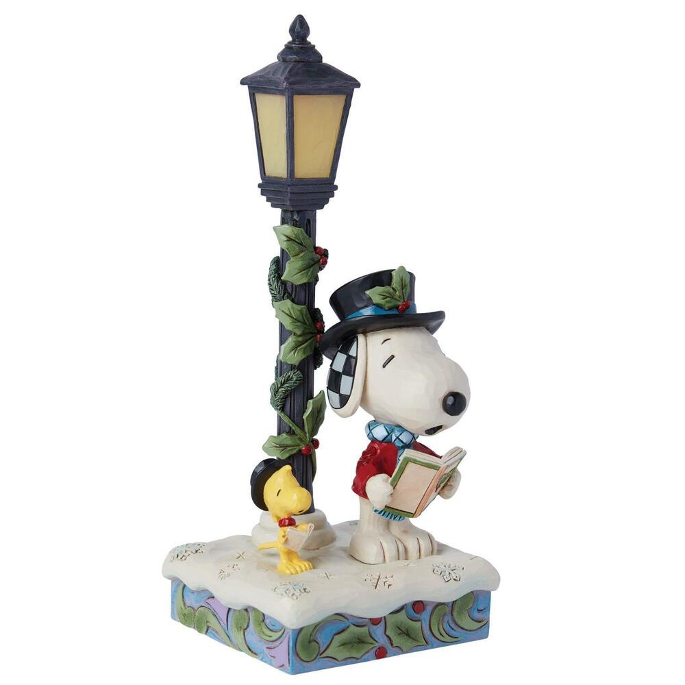 Peanuts by Jim Shore Snoopy & Woodstock Next To Lit Lampost