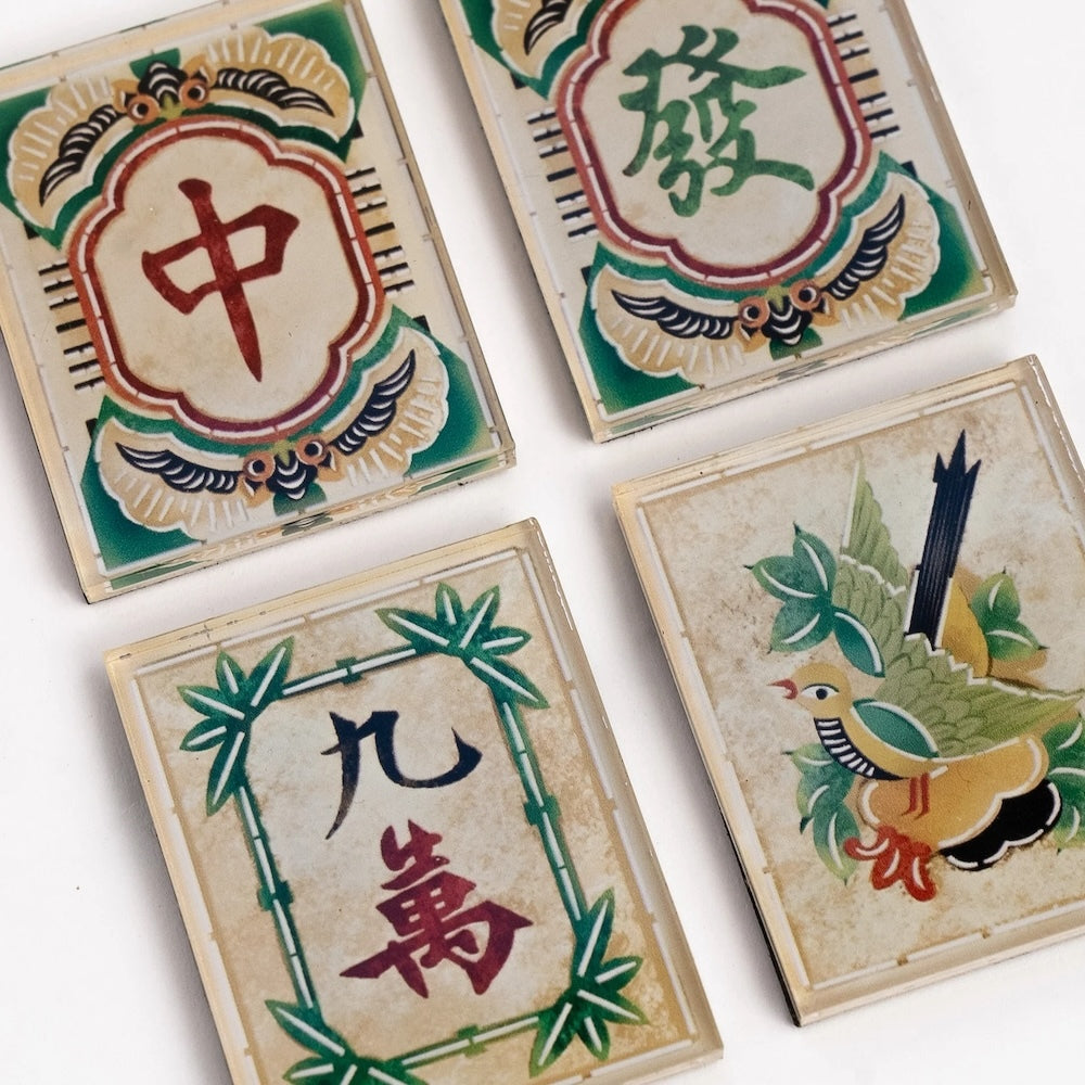 Retro Mahjong Acrylic Magnets (Set of 4)