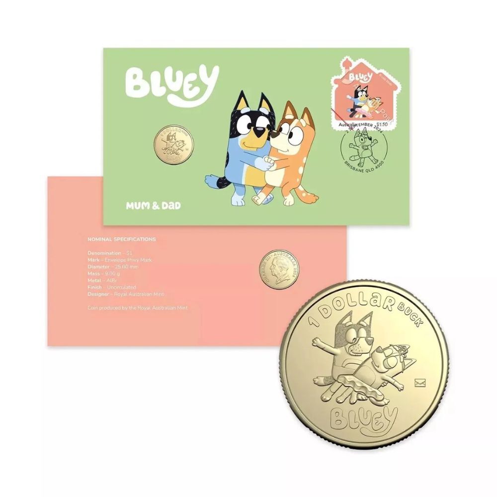 2024 Bluey $1 Privy Mark Postal Numismatic Cover (PNC) - Mum & Dad