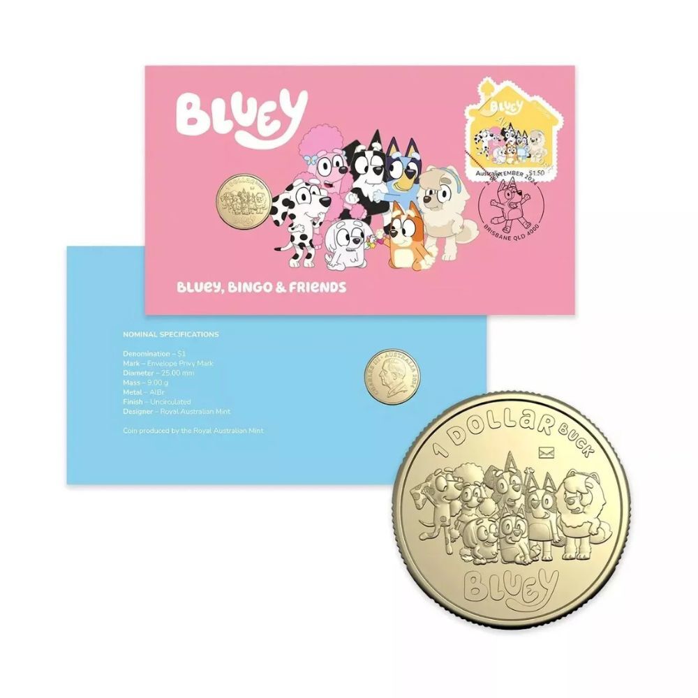 2024 Bluey $1 Privy Mark Postal Numismatic Cover (PNC) - Bluey, Bingo & Friends
