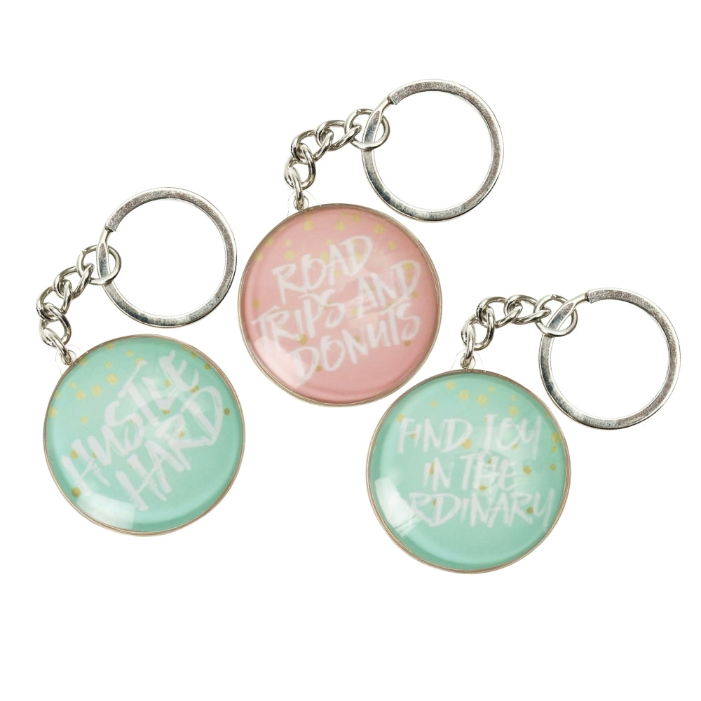 Pastel Dream Inspirational Quote Glass Domed Keyrings (Set of 3)