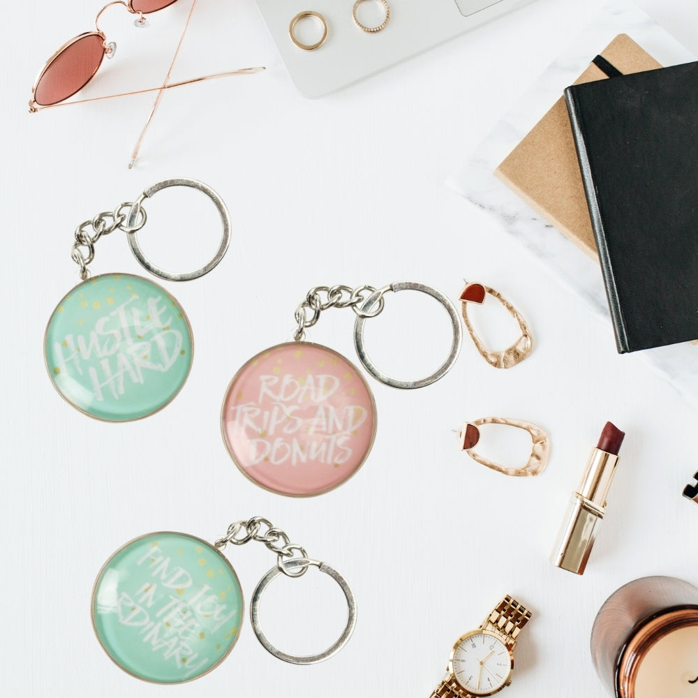 Pastel Dream Inspirational Quote Glass Domed Keyrings (Set of 3)