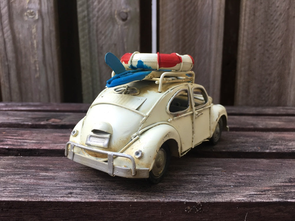 Vintage Diecast Beetle with Surfboard and Lifebuoy