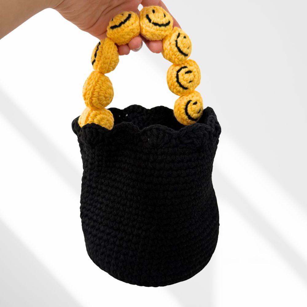 Handmade Smiley Face Knit Tote Bag