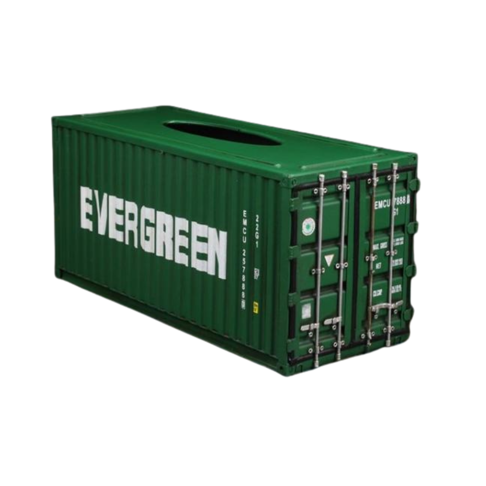 Evergreen Vintage Diecast Metal Cargo Container Tissue Box