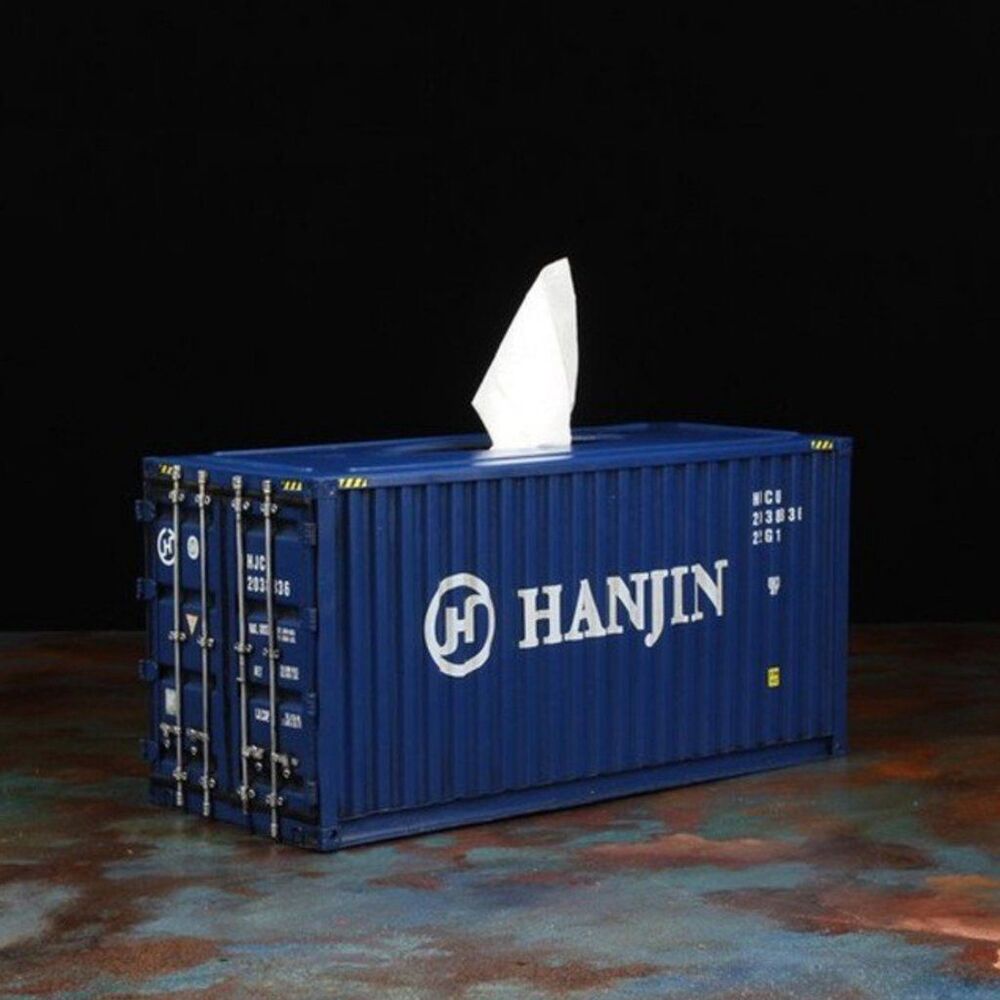 Hanjin Vintage Diecast Metal Cargo Container Tissue Box