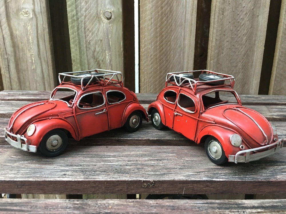 Vintage Diecast Beetle with Spare Wheels on Roof Rack