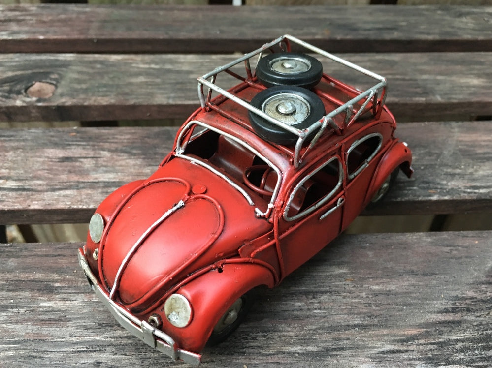Vintage Diecast Beetle with Spare Wheels on Roof Rack