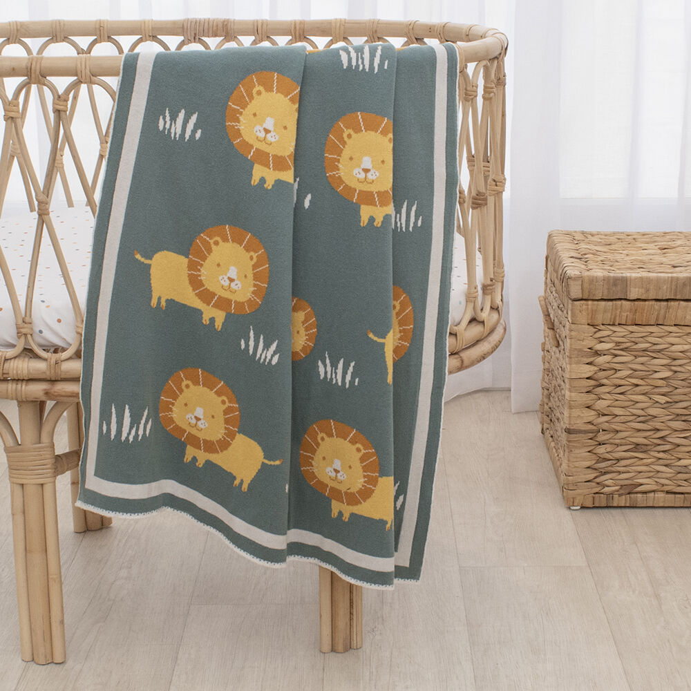 Lolli Living Cotton Knitted Pram Blanket - Day at the Zoo