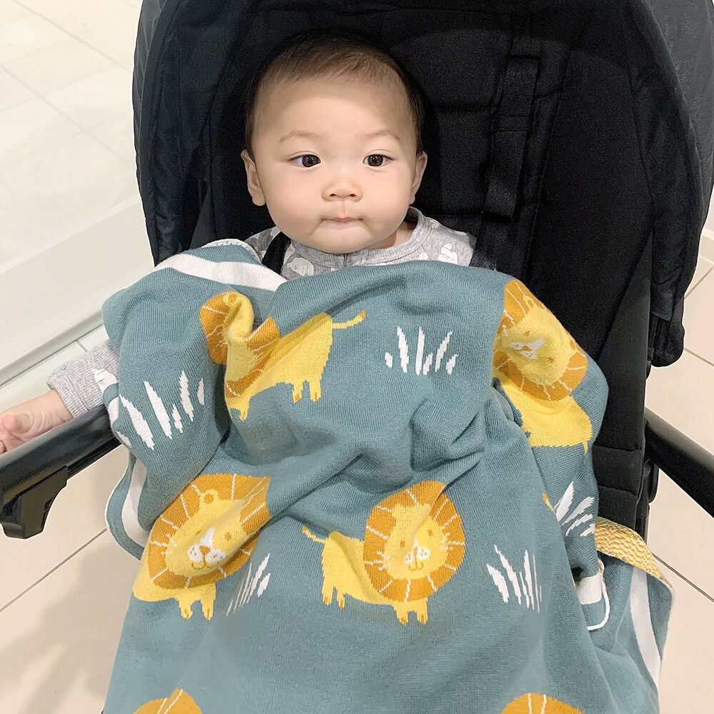 Lolli Living Cotton Knitted Pram Blanket - Day at the Zoo