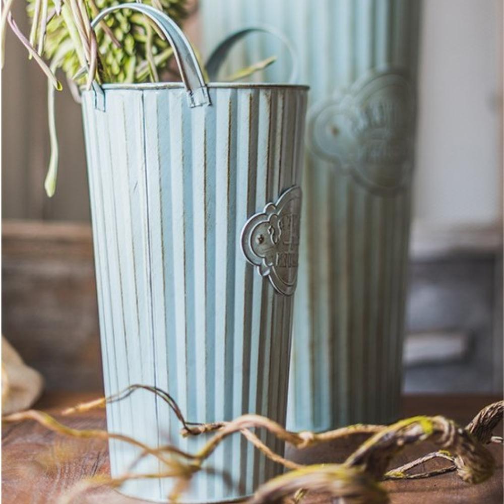 Vintage French Styled V-Shaped Tin Bucket with Handles (Set of 3)