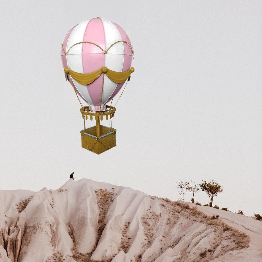 Vintage Diecast Metal Medium Hot Air Balloon - Pink