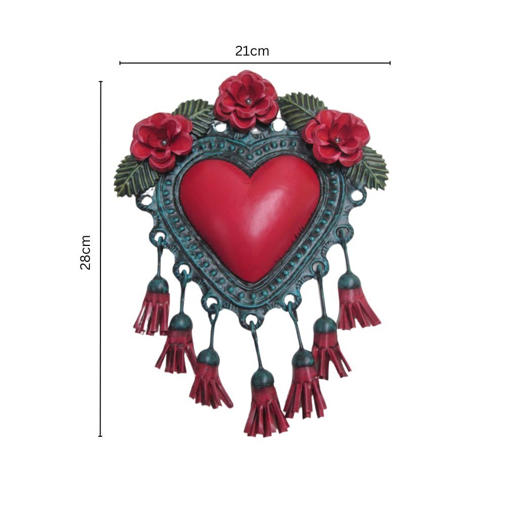 Corazon Tassel Mexican Folk Art Tin Heart 21cm