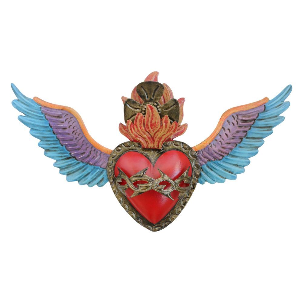 Ala Winged Mexican Folk Art Tin Heart 32cm