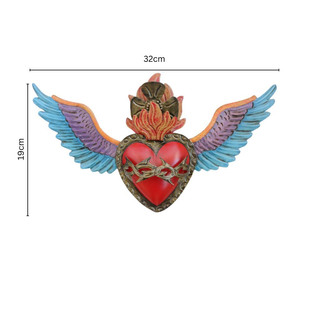 Ala Winged Mexican Folk Art Tin Heart 32cm