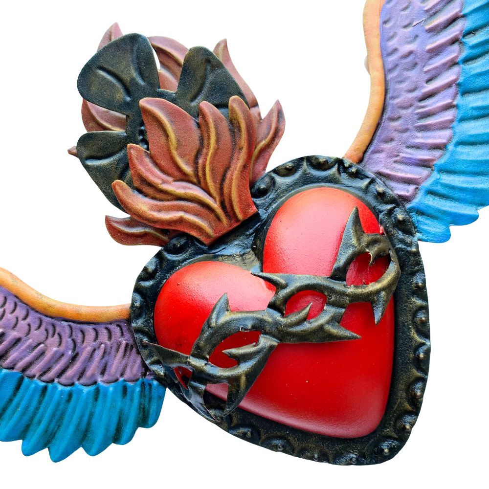 Ala Winged Mexican Folk Art Tin Heart 32cm