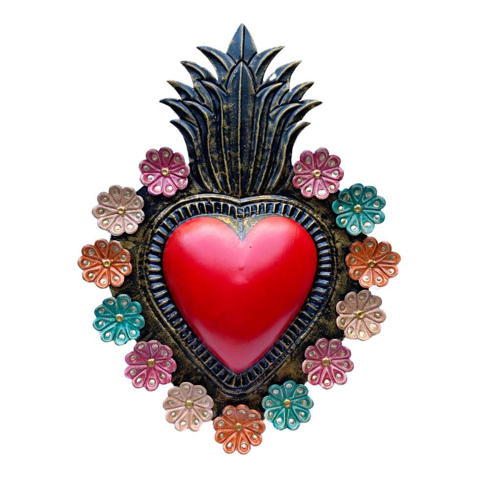 Amora Mexican Folk Art Tin Heart 29cm