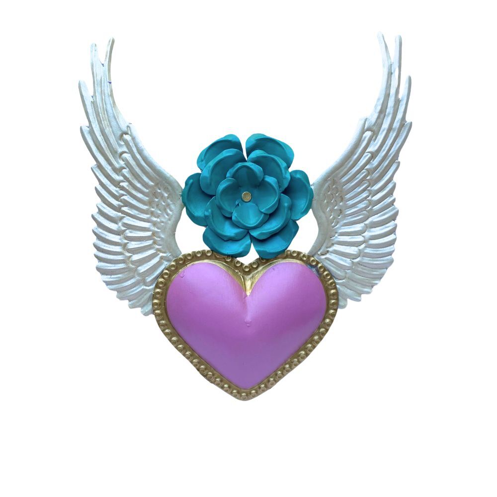 Celeste Winged Heart Mexican Folk Art Tin Heart 29cm