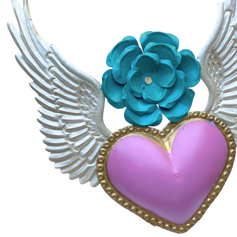 Celeste Winged Heart Mexican Folk Art Tin Heart 29cm
