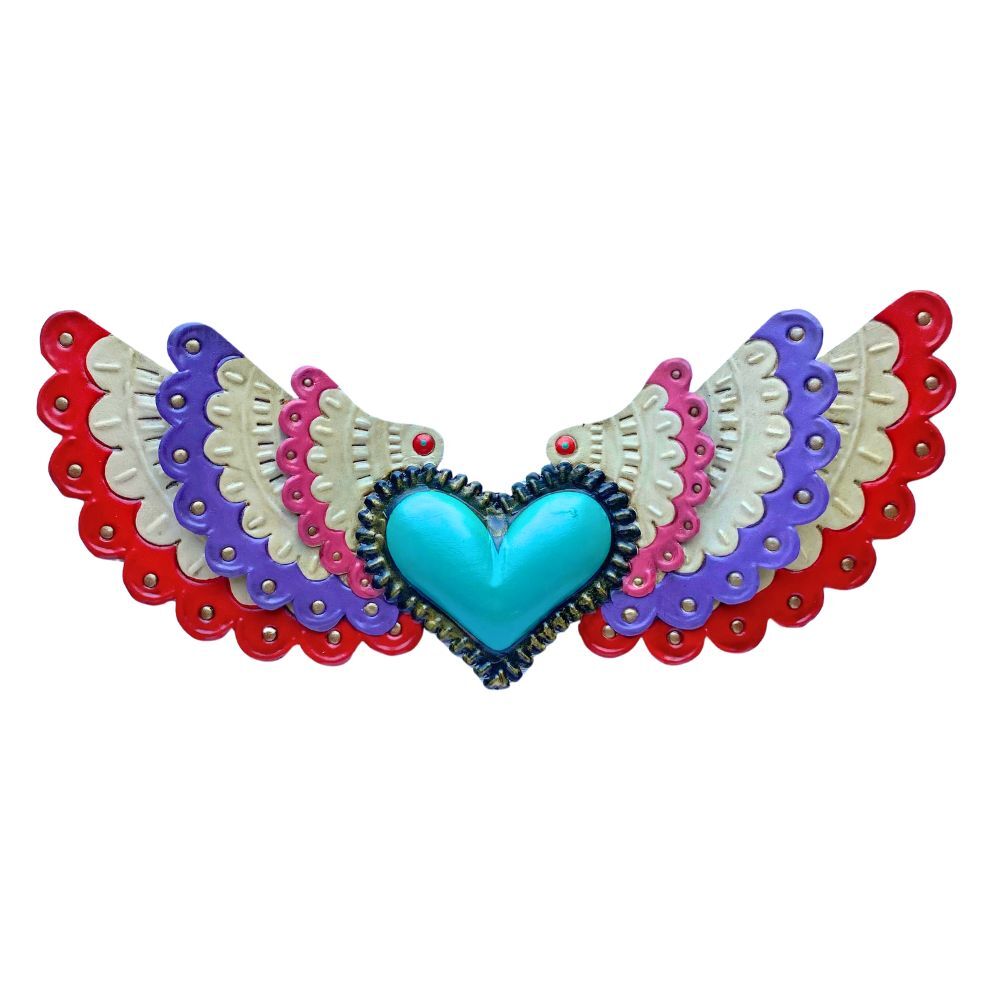 Marisol Winged Heart Mexican Folk Art Tin Heart 37cm