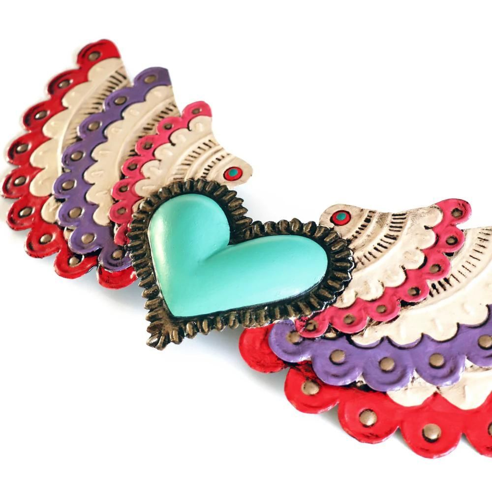 Marisol Winged Heart Mexican Folk Art Tin Heart 37cm