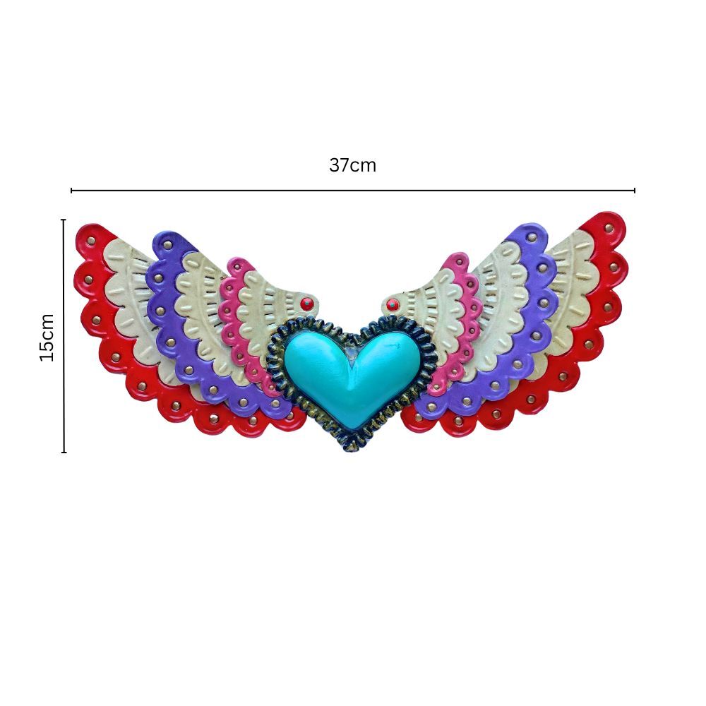 Marisol Winged Heart Mexican Folk Art Tin Heart 37cm