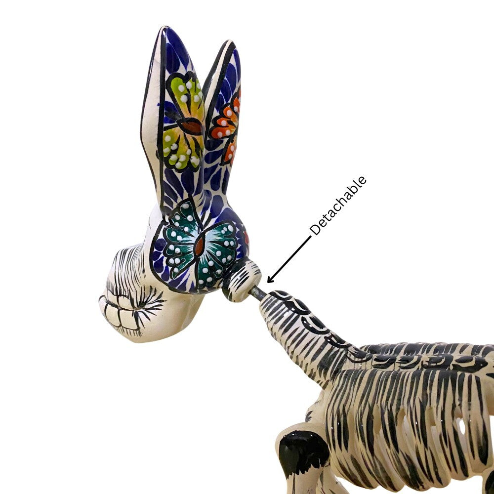 Mexican Talavera Skeleton Donkey Ceramic Figurine 26cm