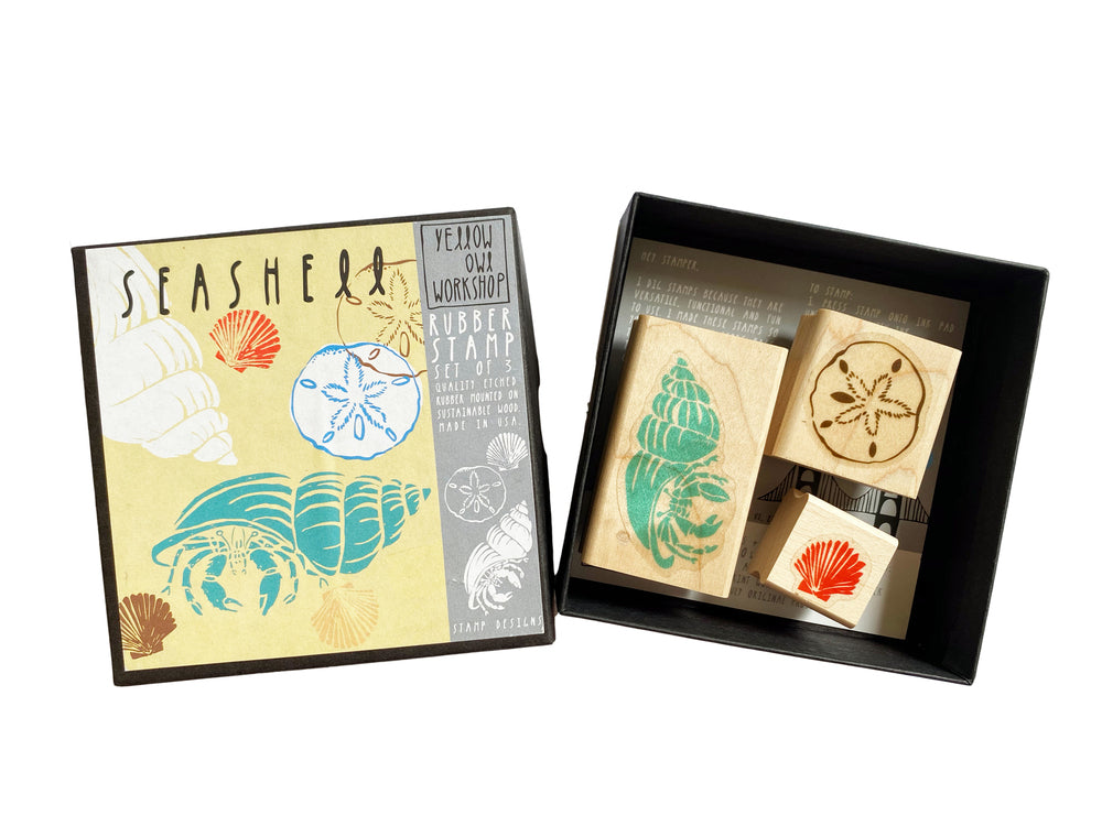 Yellow Owl Workshop Seashell Rubber Stamp Set of 3