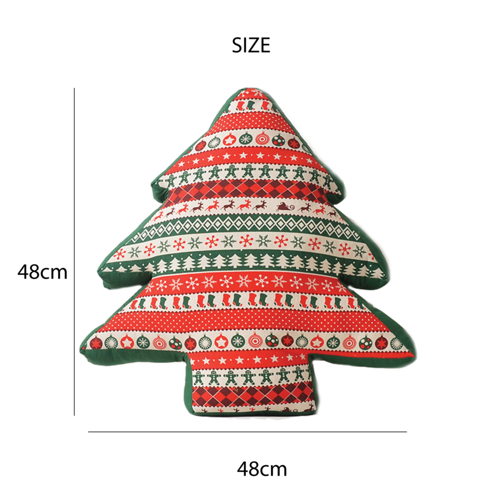 Nordic Red & Green Christmas Tree Cushion 48cm