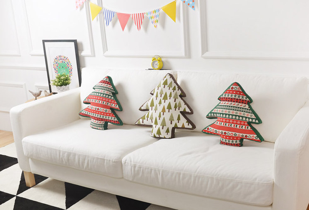 Nordic Red & Green Christmas Tree Cushion 48cm