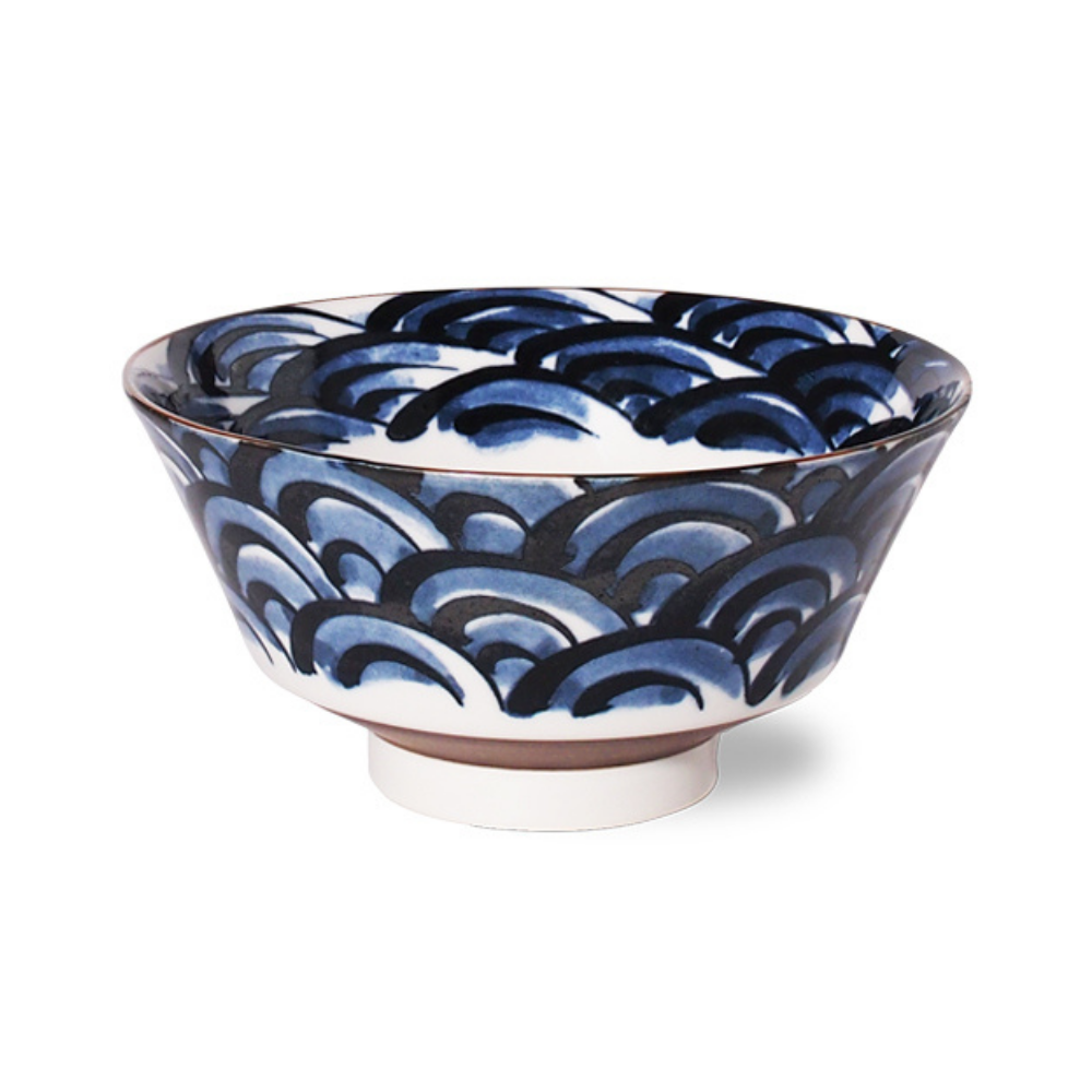 Minoru Pottery Japanese Porcelain Graph Wave Large Bowl