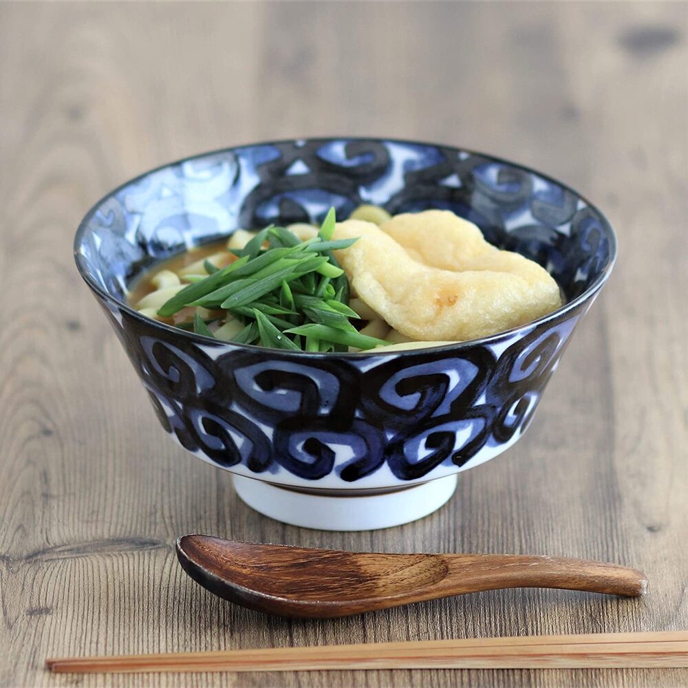 Minoru Pottery Japanese Porcelain Graph Vortex Large Bowl