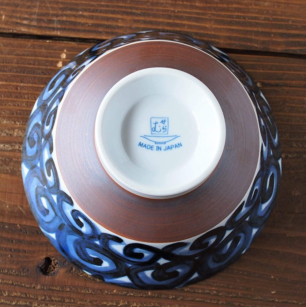 Minoru Pottery Japanese Porcelain Graph Vortex Large Bowl