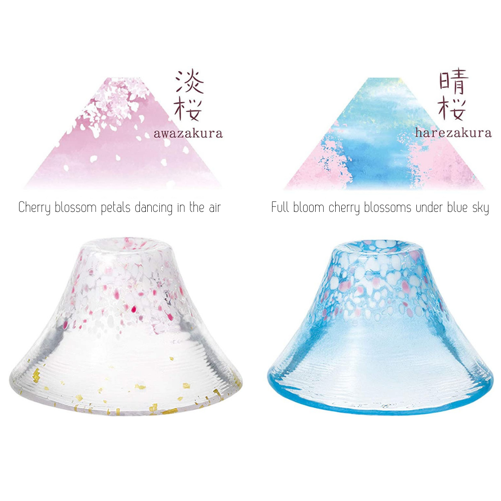 Toyo-Sasaki Glass Good Fortune Sakura Mt Fuji Sake Set 3pcs