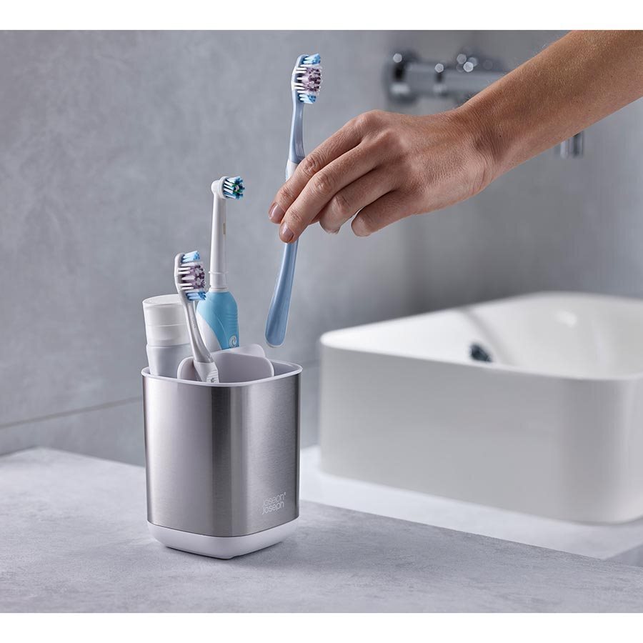 Joseph Joseph EasyStore Small Steel Toothbrush Caddy White