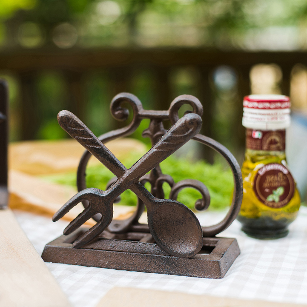 Vintage Cast Iron Spoon & Fork Napkin Holder