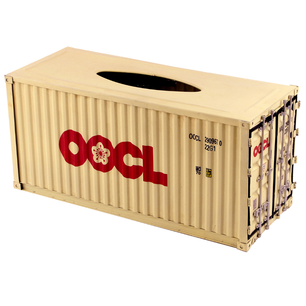 OOCL Vintage Diecast Metal Cargo Container Tissue Box