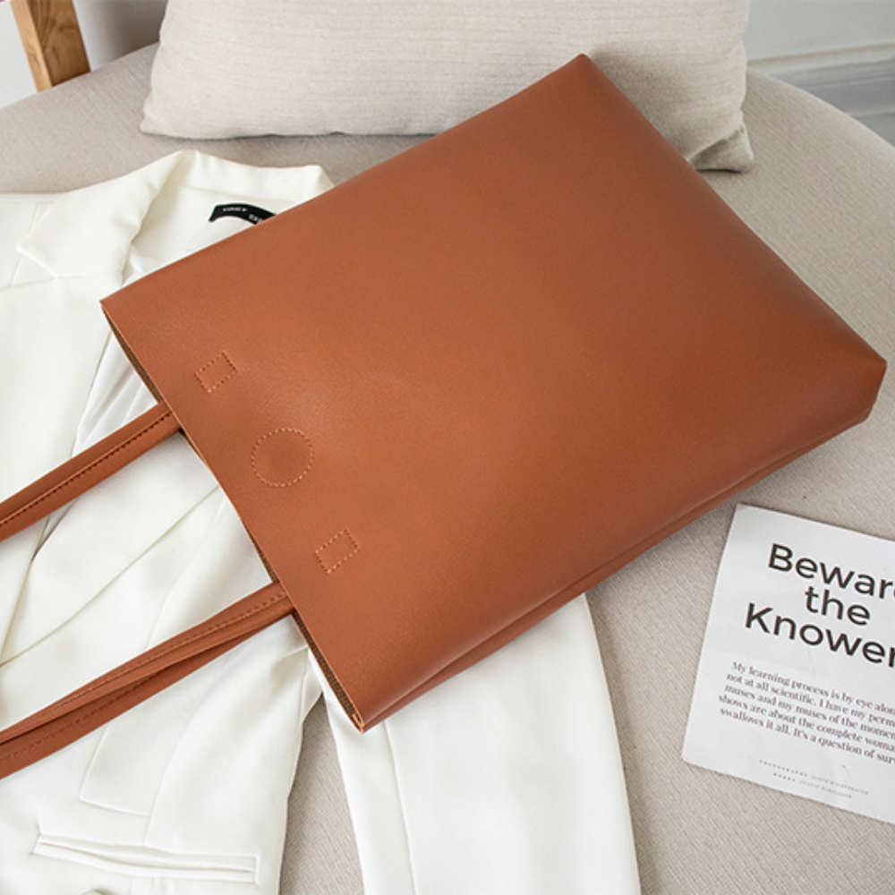 Minimalist Double Handle Tan Tote Bag