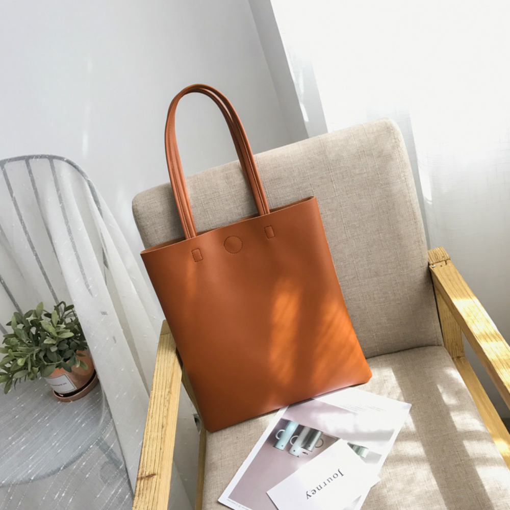 Minimalist Double Handle Tan Tote Bag