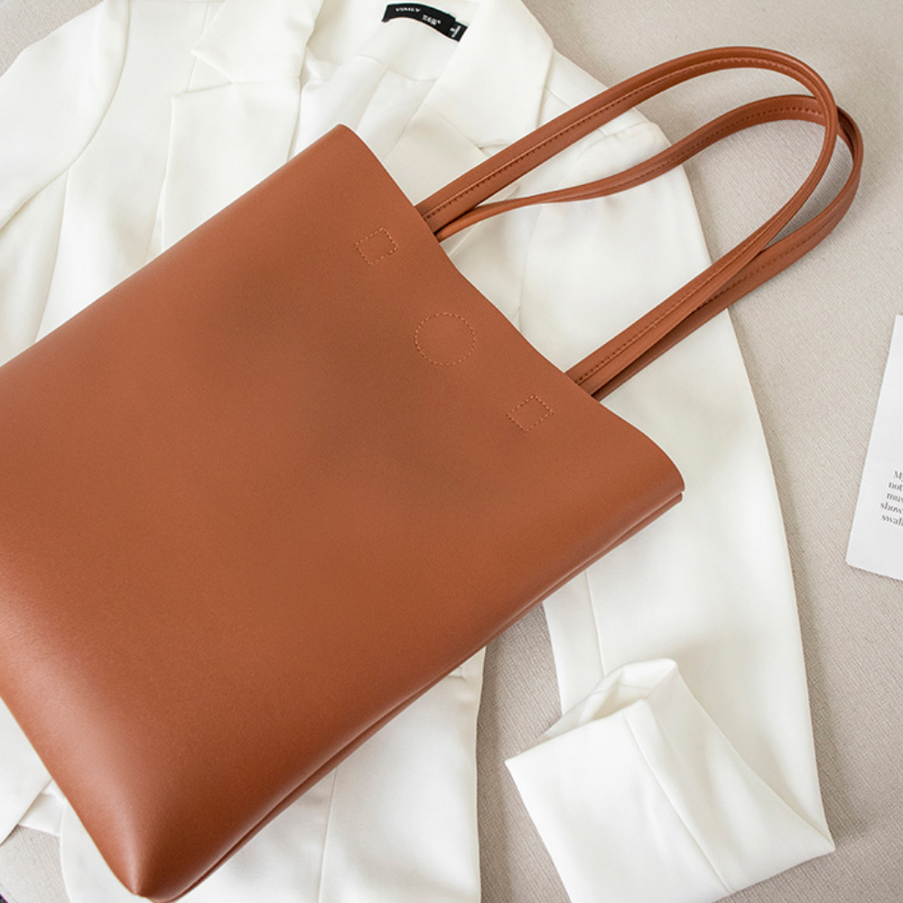 Minimalist Double Handle Tan Tote Bag