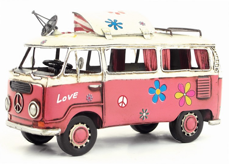 Vintage VW Replica Metal Pink Kombi Camper Bus
