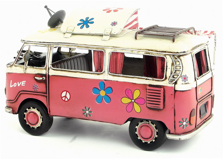 Vintage VW Replica Metal Pink Kombi Camper Bus
