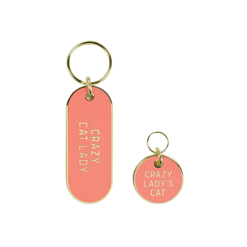 Fred Crazy Cat Lady Keychain and Pet Tag Set