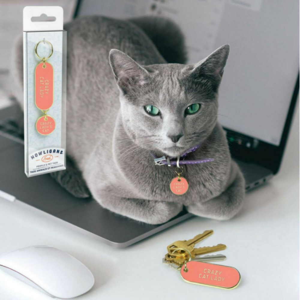 Fred Crazy Cat Lady Keychain and Pet Tag Set