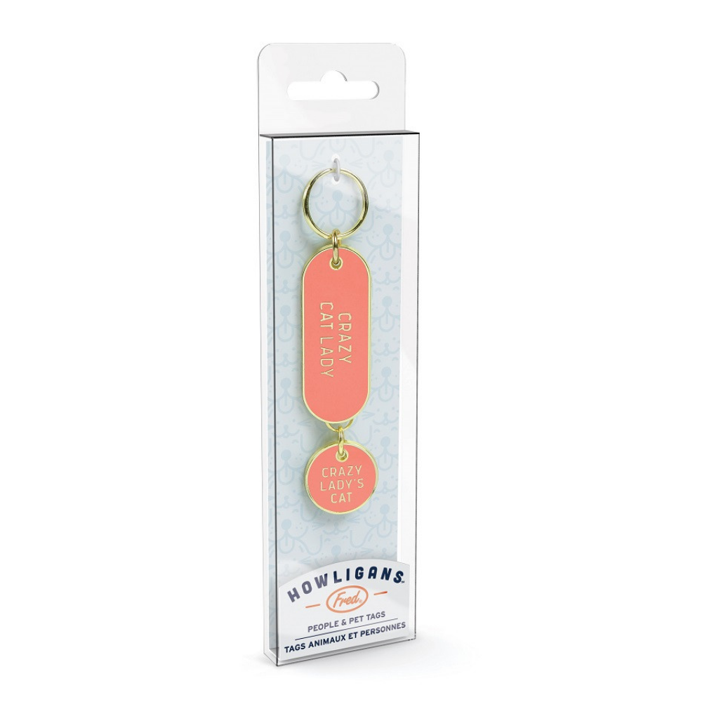 Fred Crazy Cat Lady Keychain and Pet Tag Set